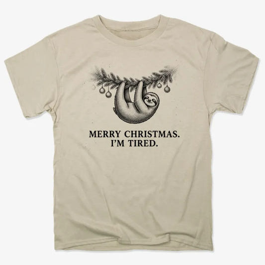 Merry Christmas. I’m Tired Sloth-Unisex Heavyweight T-Shirt-Sand