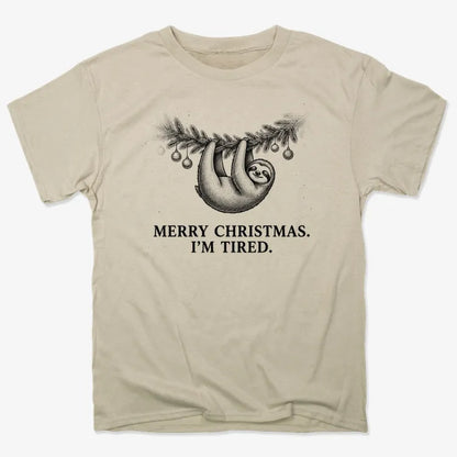Merry Christmas. I’m Tired Sloth-Unisex Heavyweight T-Shirt-Sand