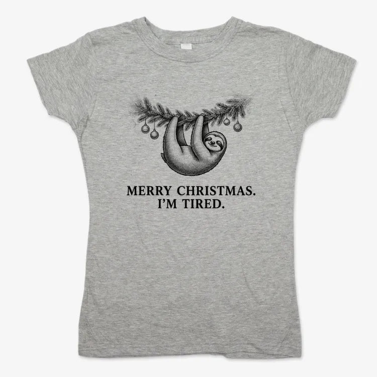 Merry Christmas. I’m Tired Sloth-Women's T-Shirt-Gray Granite