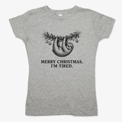 Merry Christmas. I’m Tired Sloth-Women's T-Shirt-Gray Granite
