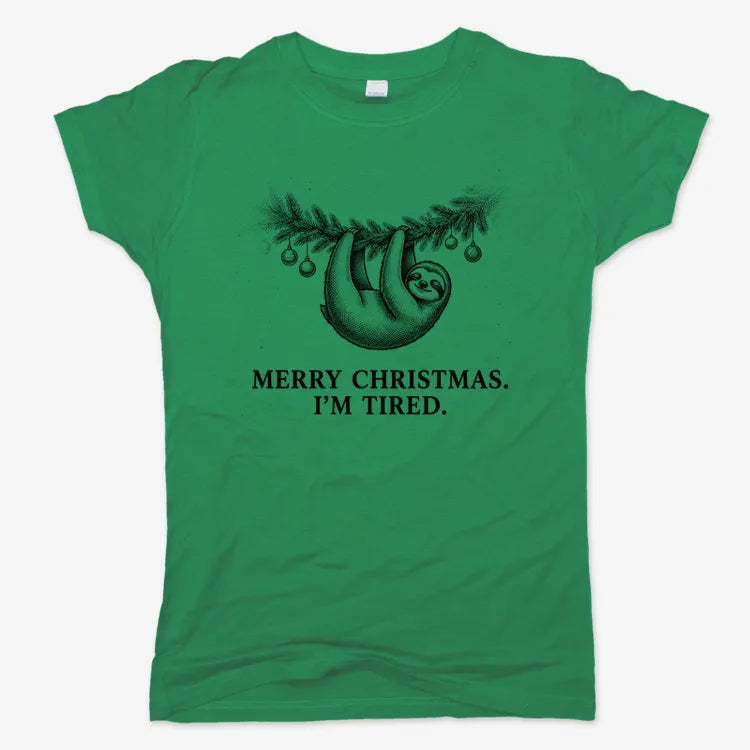 Merry Christmas. I’m Tired Sloth-Women's T-Shirt-Lucky Green