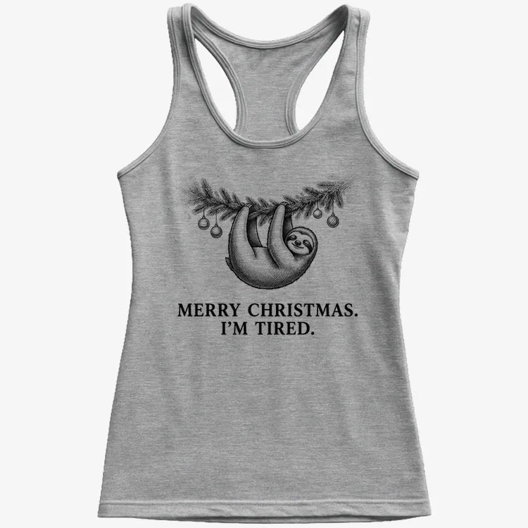 Merry Christmas. I’m Tired Sloth-Women's Tank Top-Gray Granite