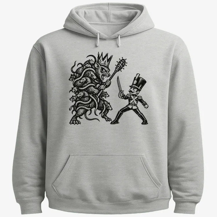 Nutcracker Rat King Duel Woodblock Print-Hoodie-Gray Heather