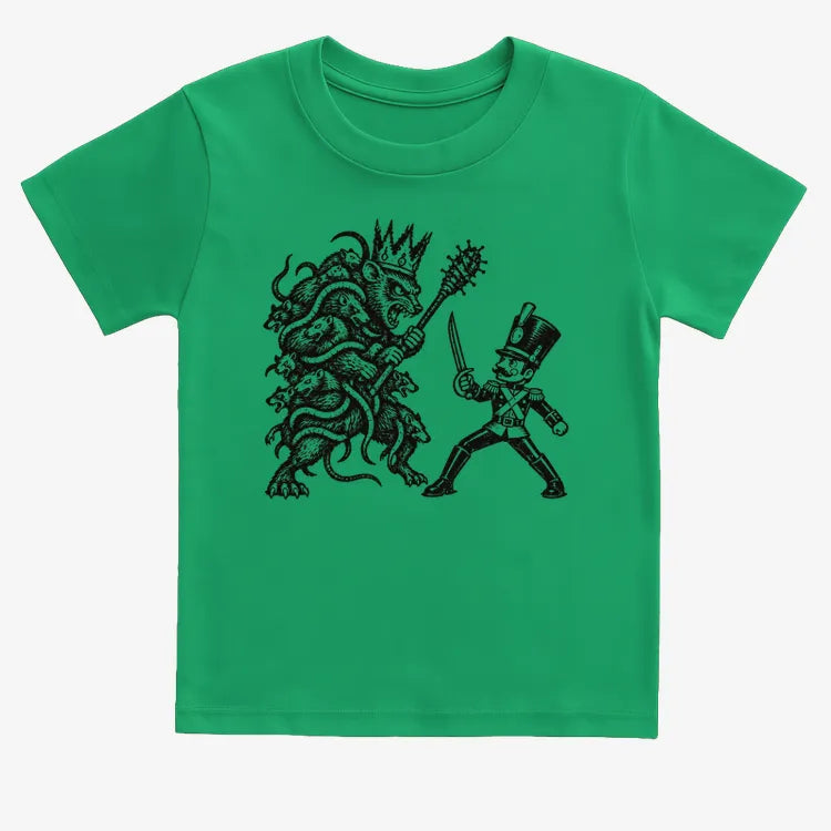 Nutcracker Rat King Duel Woodblock Print-Kids T-Shirt-Green