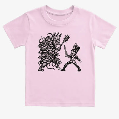 Nutcracker Rat King Duel Woodblock Print-Kids T-Shirt-Pink