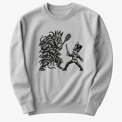 Nutcracker Rat King Duel Woodblock Print-Sweatshirt-Gray Heather
