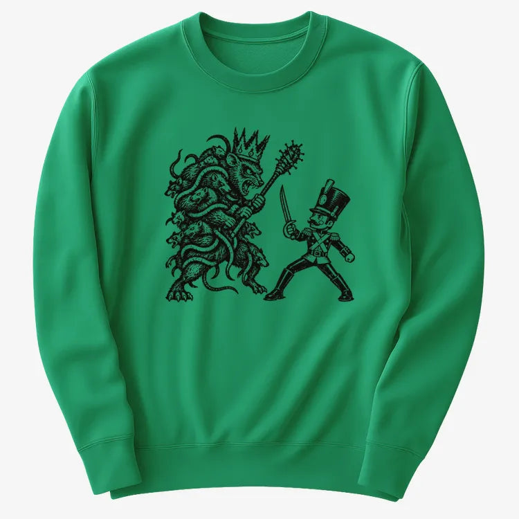 Nutcracker Rat King Duel Woodblock Print-Sweatshirt-Green