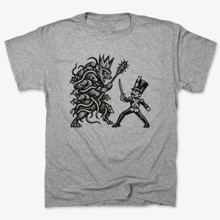 Nutcracker Rat King Duel Woodblock Print-Unisex Heavyweight T-Shirt-Heather Gray