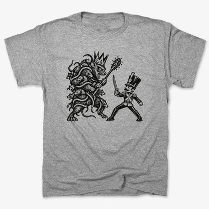 Nutcracker Rat King Duel Woodblock Print-Unisex Heavyweight T-Shirt-Heather Gray
