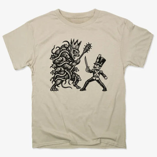 Nutcracker Rat King Duel Woodblock Print-Unisex Heavyweight T-Shirt-Sand