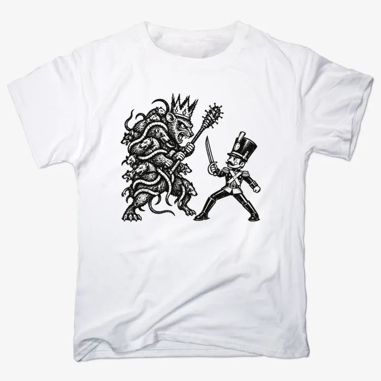 Nutcracker Rat King Duel Woodblock Print-Unisex Heavyweight T-Shirt-White