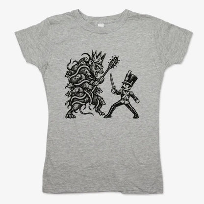 Nutcracker Rat King Duel Woodblock Print-Women's T-Shirt-Gray Granite