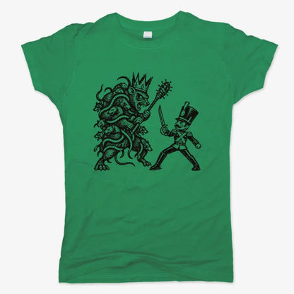 Nutcracker Rat King Duel Woodblock Print-Women's T-Shirt-Lucky Green