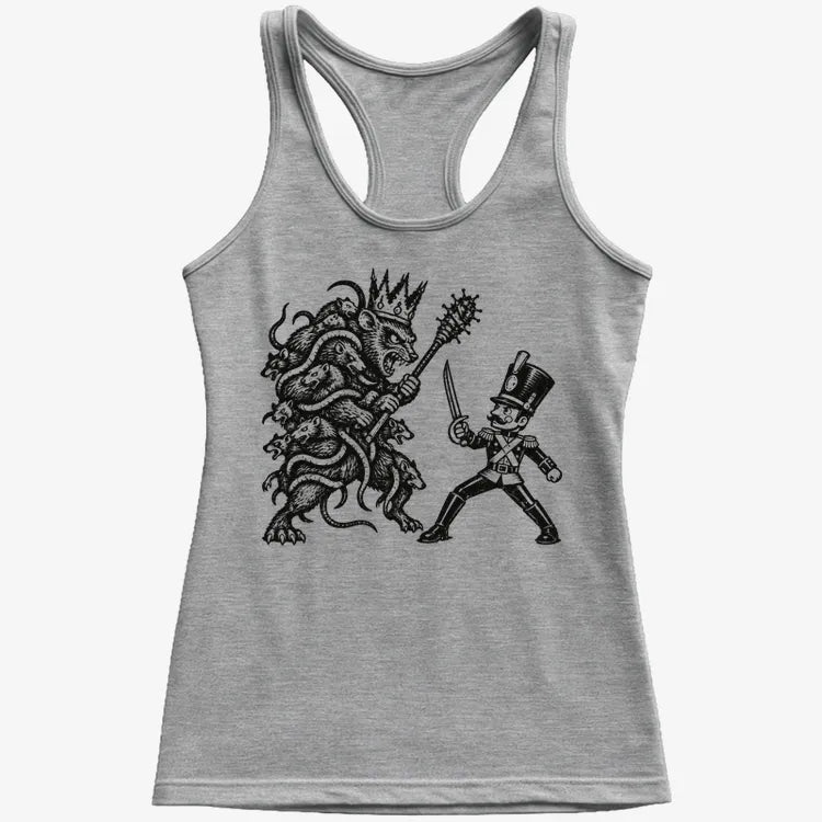 Nutcracker Rat King Duel Woodblock Print-Women's Tank Top-Gray Granite