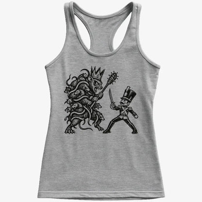 Nutcracker Rat King Duel Woodblock Print-Women's Tank Top-Gray Granite