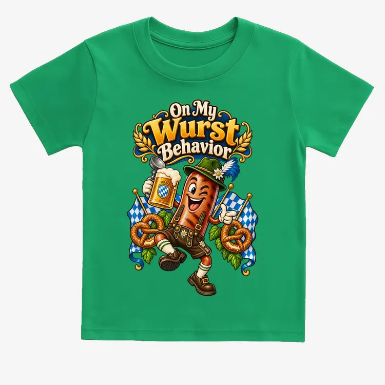 On My Wurst Behavior-Kids T-Shirt-Green