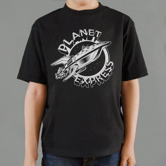 Planet Express Delivery Spaceship Emblem graphic Kids T-Shirt in Black