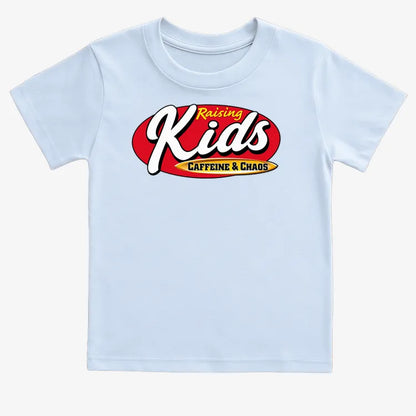 Raising Kids Caffeine & Chaos-Kids T-Shirt-Blue