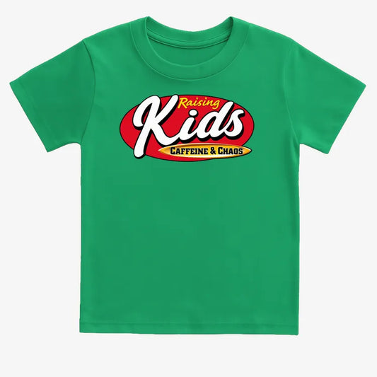 Raising Kids Caffeine & Chaos-Kids T-Shirt-Green