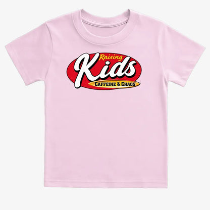 Raising Kids Caffeine & Chaos-Kids T-Shirt-Pink