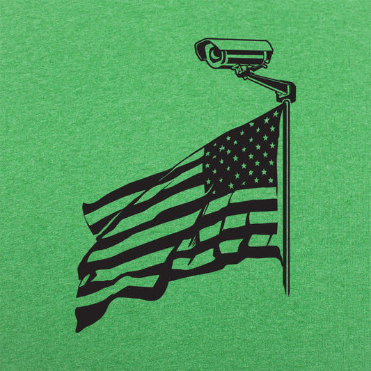 Salute The Camera American Flag Surveillance Camera graphic Unisex Heavyweight T-Shirt in Kelly Green Heather