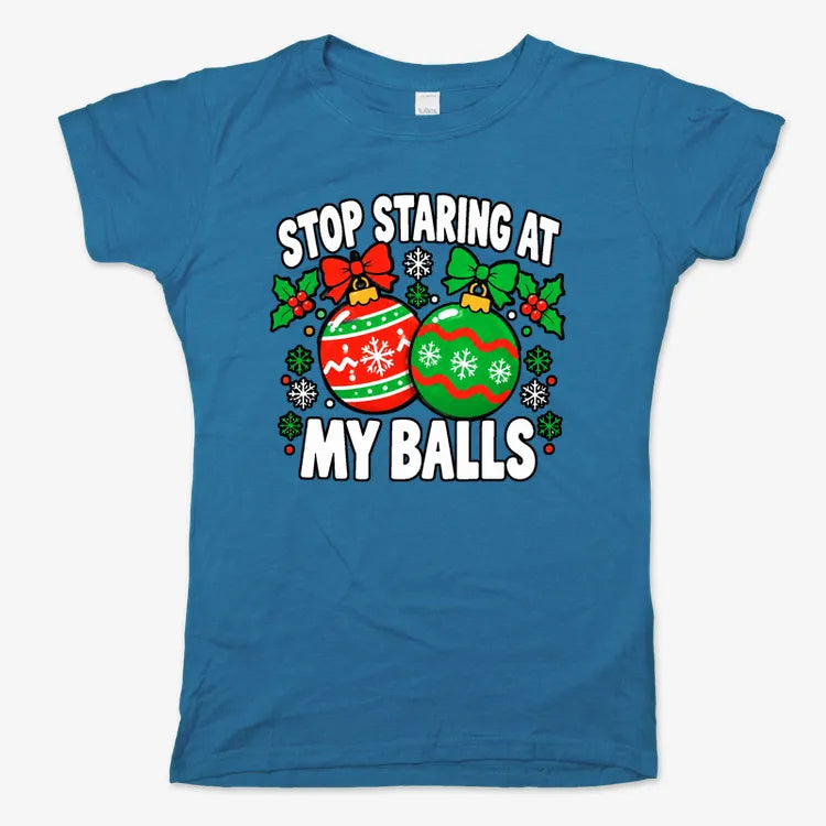 Stop Staring at My Balls-Women's T-Shirt-Sky Blue