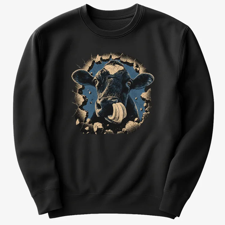 Frienly Cow Graphic-Sweater-Black
