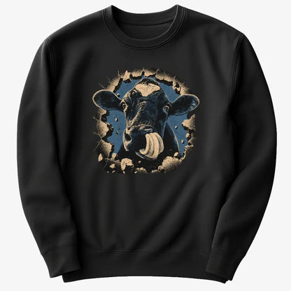 Frienly Cow Graphic-Sweater-Black