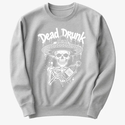 Dead Drunk Skeleton Fiesta-Sweater-Gray Heather