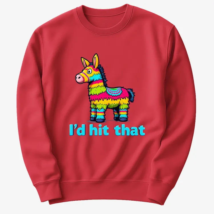 I’d Hit That Piñata Humor Tee-Sweater-Red