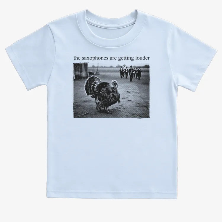 The Saxophones Are Getting Louder Funny Thanksgiving Turkey Tee-Kids T-Shirt-Blue