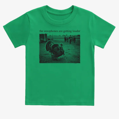 The Saxophones Are Getting Louder Funny Thanksgiving Turkey Tee-Kids T-Shirt-Green