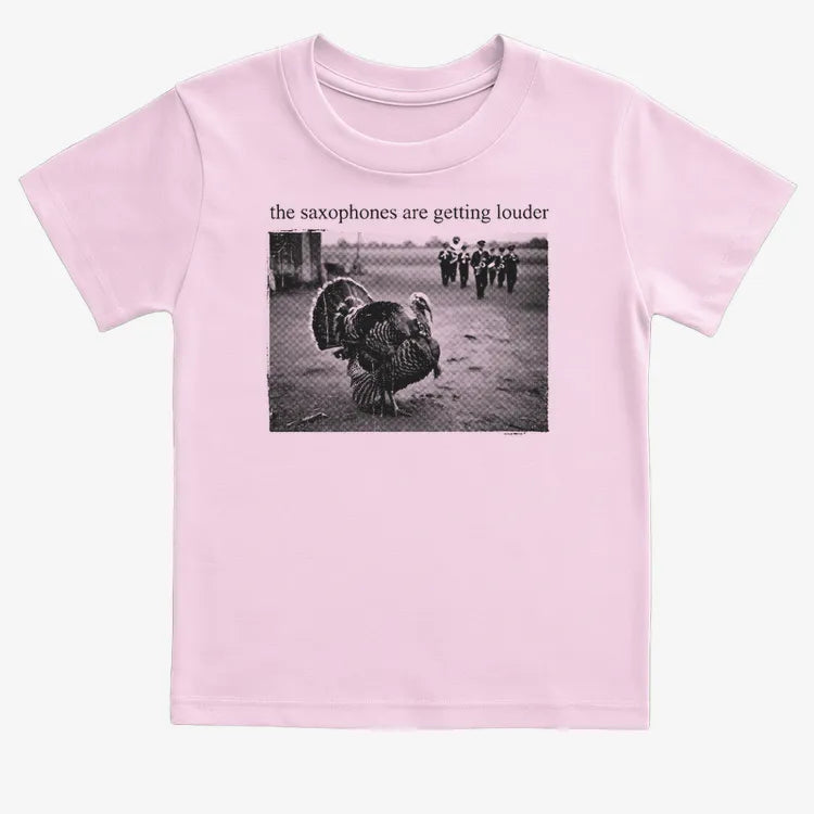 The Saxophones Are Getting Louder Funny Thanksgiving Turkey Tee-Kids T-Shirt-Pink
