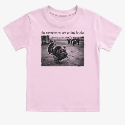 The Saxophones Are Getting Louder Funny Thanksgiving Turkey Tee-Kids T-Shirt-Pink