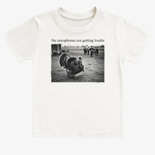 The Saxophones Are Getting Louder Funny Thanksgiving Turkey Tee-Kids T-Shirt-White