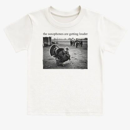 The Saxophones Are Getting Louder Funny Thanksgiving Turkey Tee-Kids T-Shirt-White