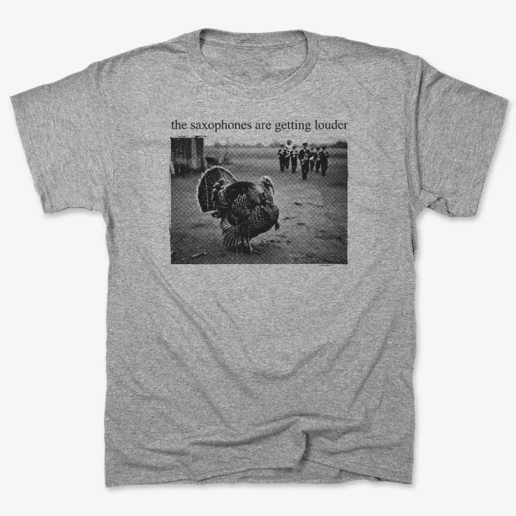The Saxophones Are Getting Louder Funny Thanksgiving Turkey Tee-Unisex Heavyweight T-Shirt-Heather Gray