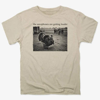 The Saxophones Are Getting Louder Funny Thanksgiving Turkey Tee-Unisex Heavyweight T-Shirt-Sand