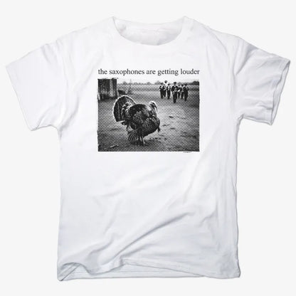 The Saxophones Are Getting Louder Funny Thanksgiving Turkey Tee-Unisex Heavyweight T-Shirt-White
