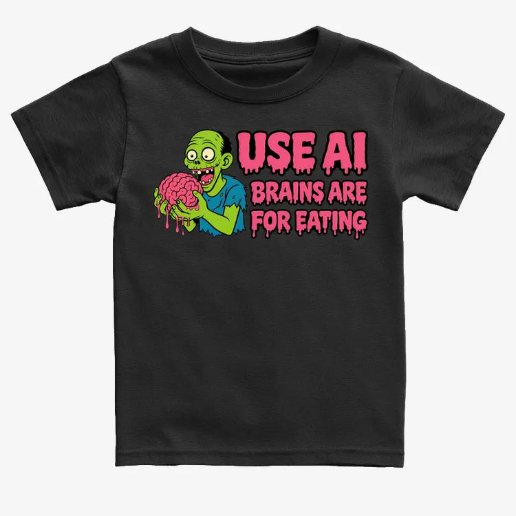 Use AI Brains Are For Eating Zombie Graphic-Kids T-Shirt-Black