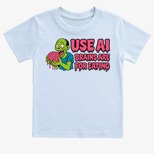 Use AI Brains Are For Eating Zombie Graphic-Kids T-Shirt-Blue