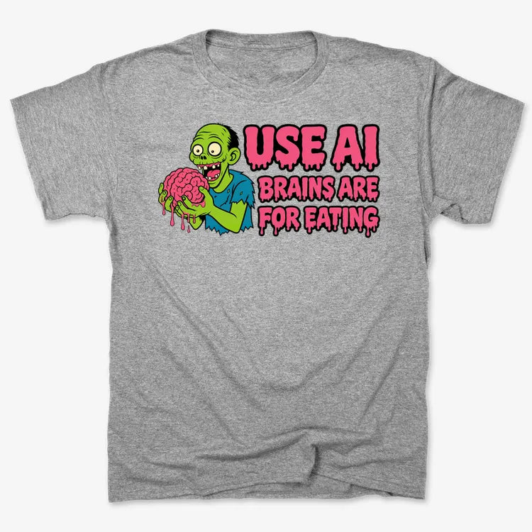 Use AI Brains Are For Eating Zombie Graphic-Men's T-Shirt-Gray Heather