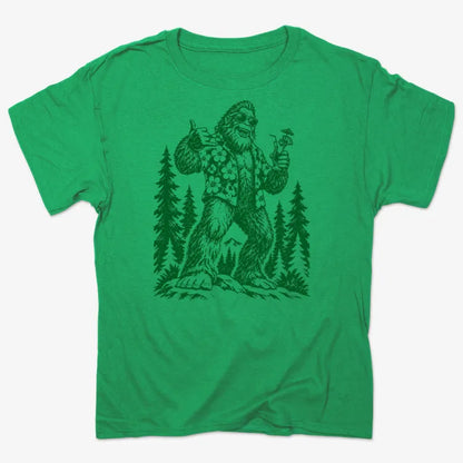 Vacay Bigfoot Among the Trees-Unisex Heavyweight T-Shirt-Kelly Green Herather