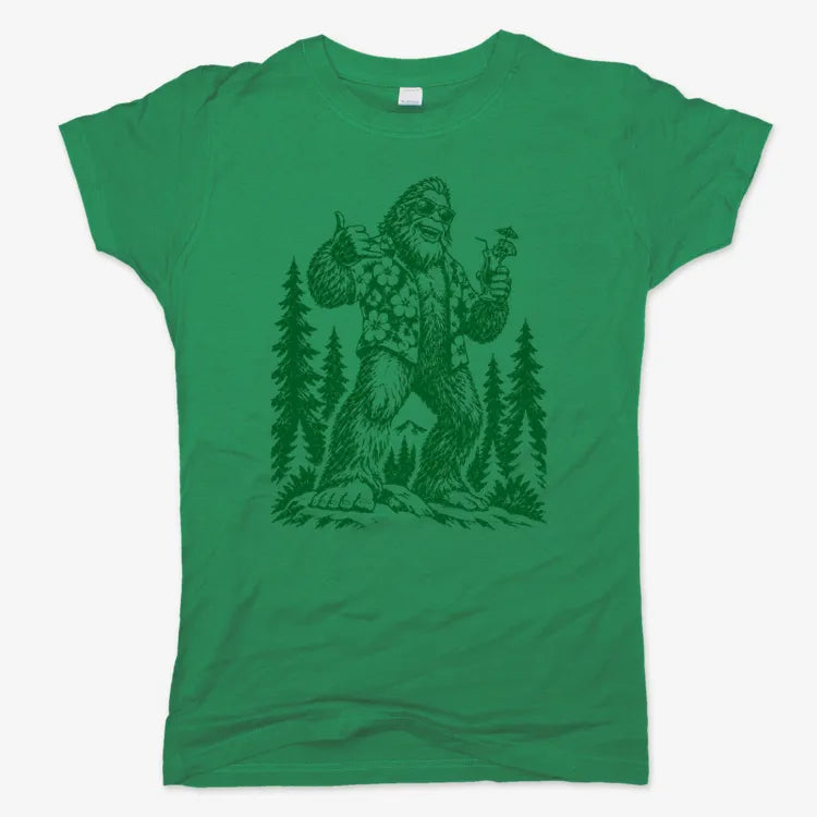 Vacay Bigfoot Among the Trees-Women's T-Shirt-Lucky Green