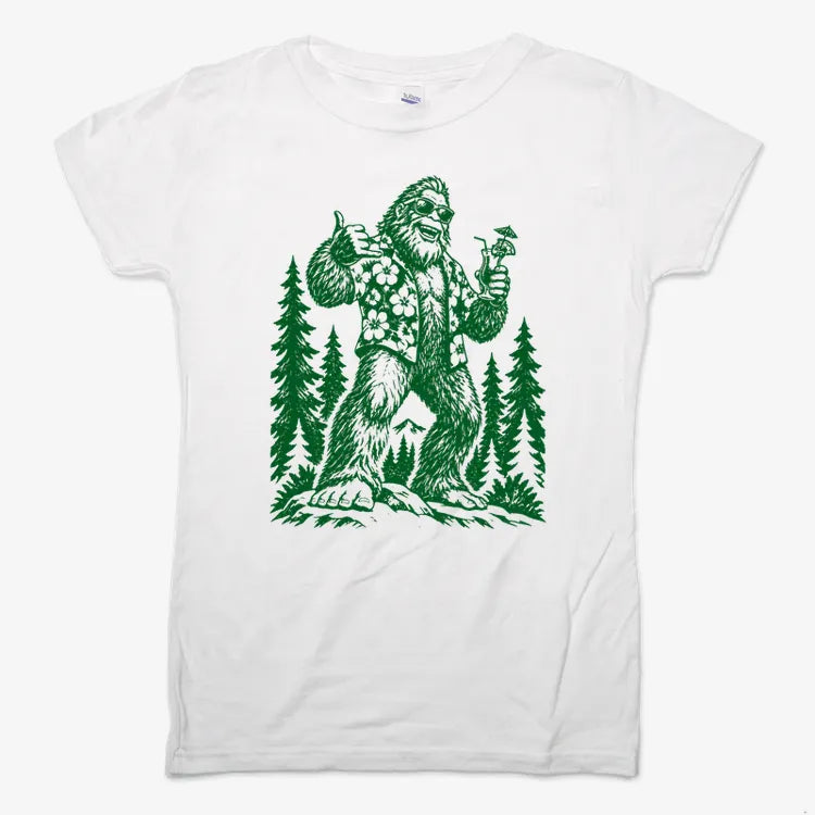 Vacay Bigfoot Among the Trees-Women's T-Shirt-Snow