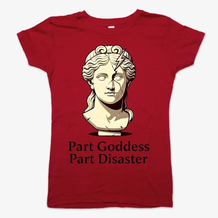 Goddess Meets Disaster Tee-Women's T-Shirt-Deep Red
