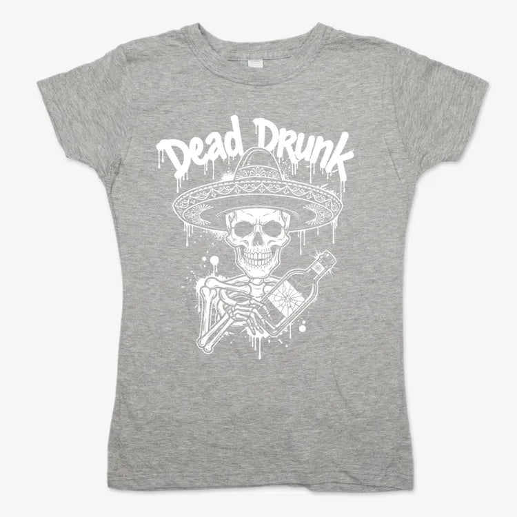 Dead Drunk Skeleton Fiesta-Women's T-Shirt-Gray Granite