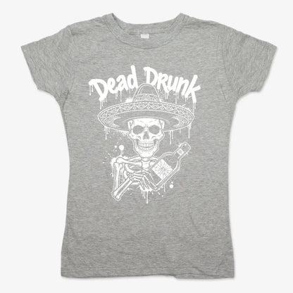 Dead Drunk Skeleton Fiesta-Women's T-Shirt-Gray Granite