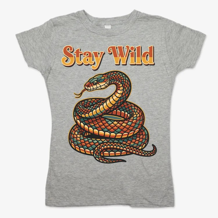 Stay Wild Snake Graphic Tee-Women's T-Shirt-Gray Granite