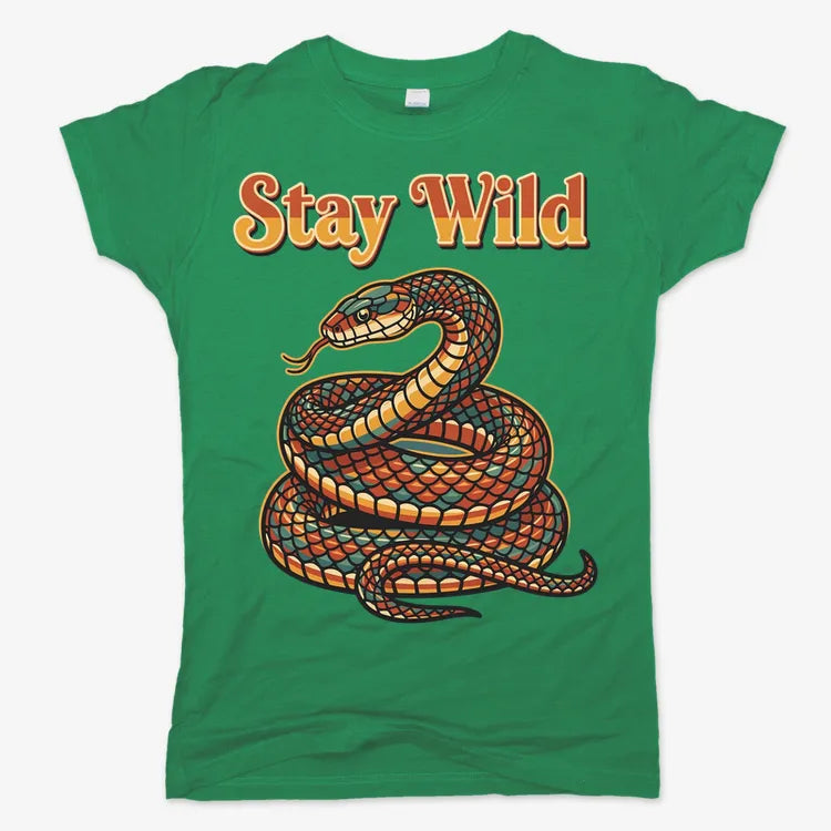 Stay Wild Snake Graphic Tee-Women's T-Shirt-Lucky Green